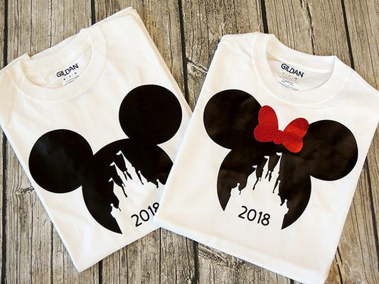 Retro Mickey & Minnie Disney Castle Shirt Matching Design-Ready to Press